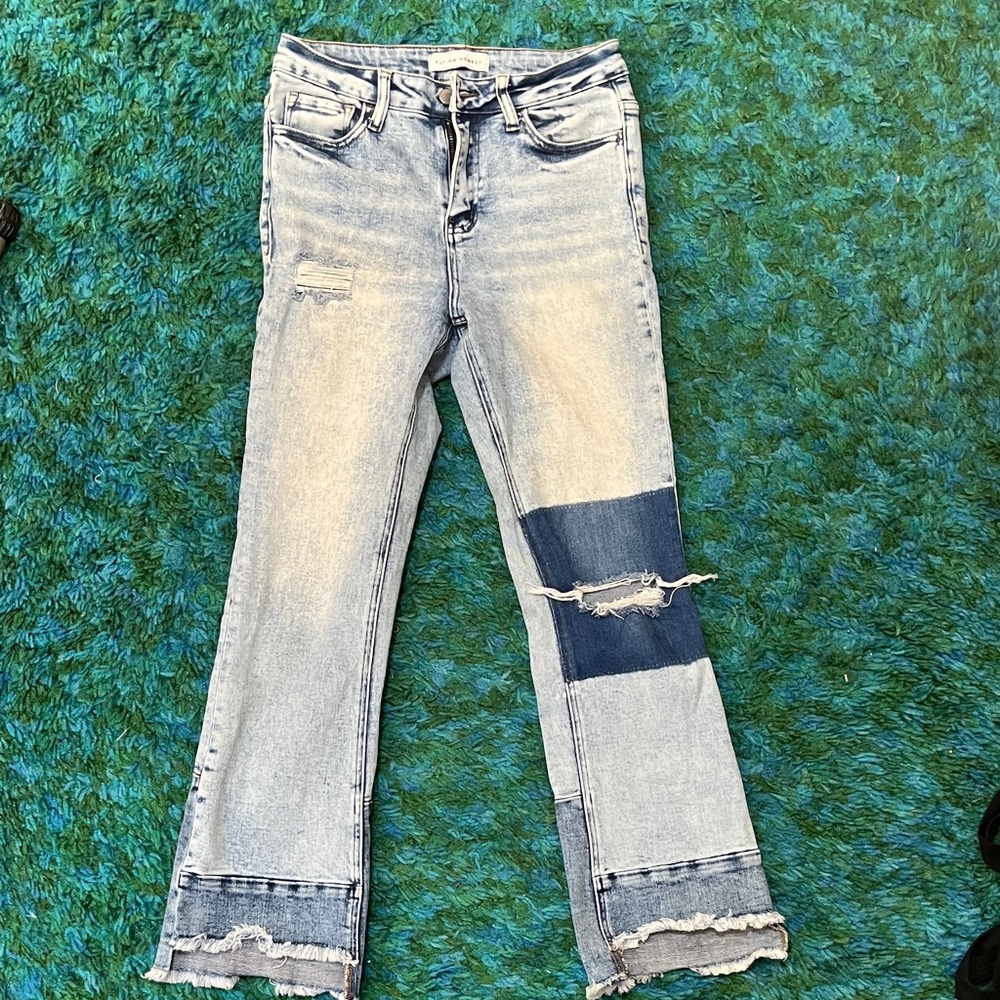 Flying Monkey Light Blue Patch Flare Jeans